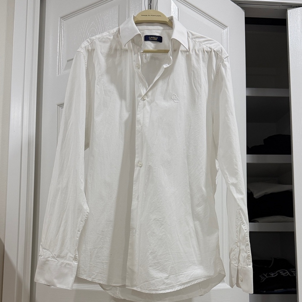 Cavalli Class Men's White Casual Button-Down Shirt